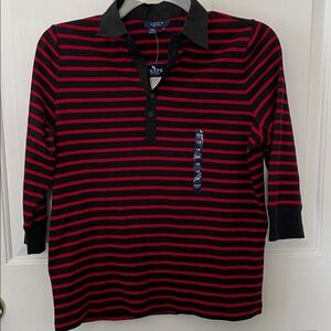 Woman's Black & Red Chaps Polo 3/4 Sleeve Shirt 1X